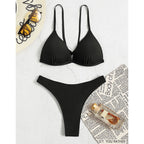 Damen Triangel-Bikini mit hohem Beinausschnitt und verstellbaren Trägern R&B
