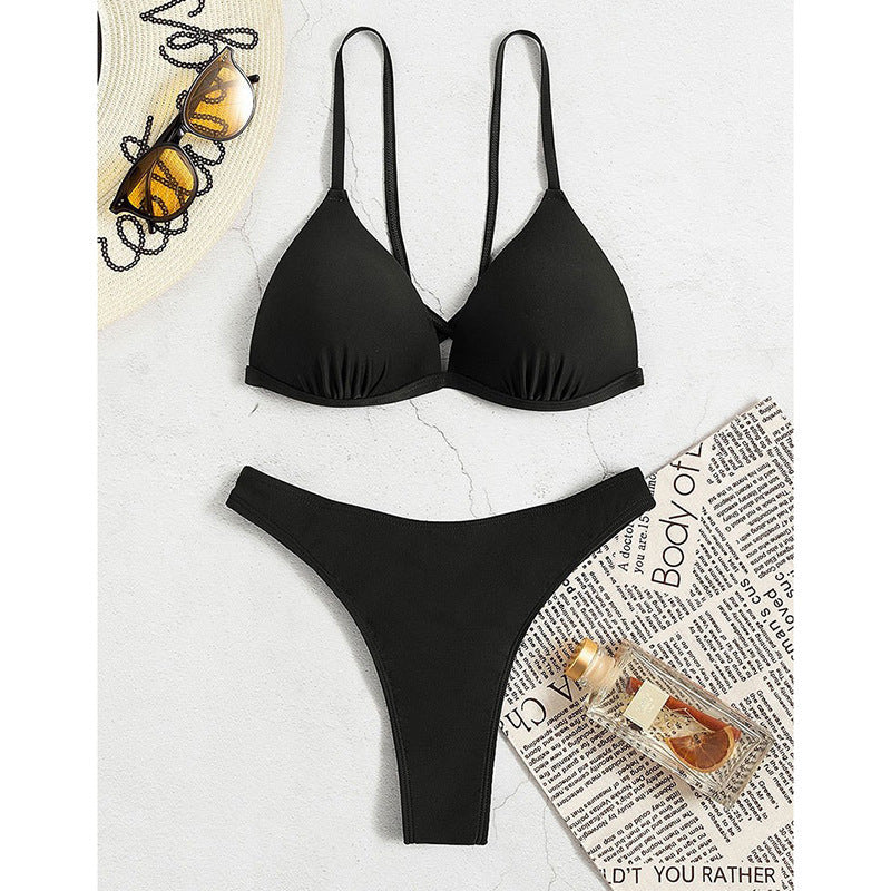 Damen Triangel-Bikini mit hohem Beinausschnitt und verstellbaren Trägern R&B
