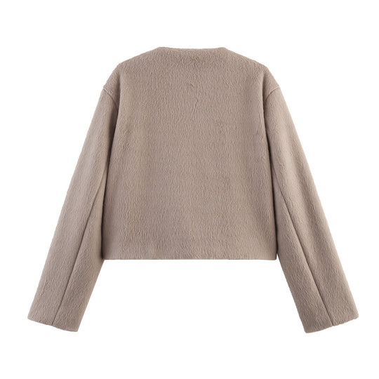 Damen lässige Teddyjacke mit Knopfleiste und aufgesetzten Taschen R&B