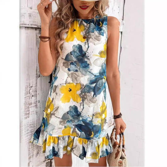 Damen Blumenkleid mit Rüschensaum R&B