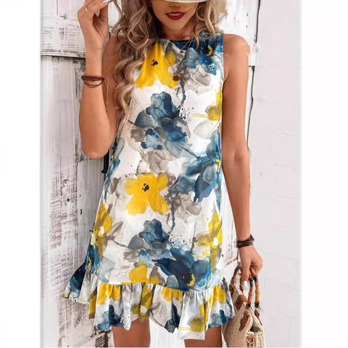 Damen Blumenkleid mit Rüschensaum R&B