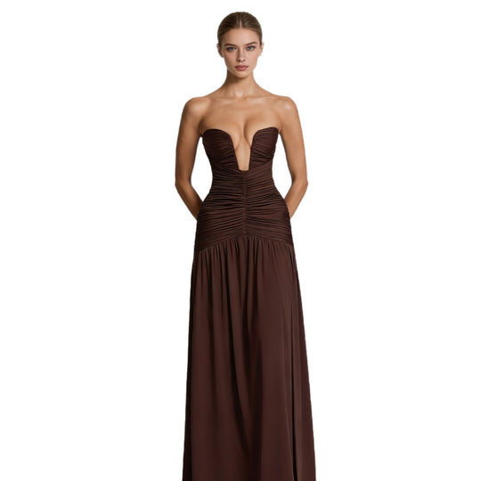 Damen Elegantes Maxikleid mit tiefem V-Ausschnitt und raffinierten Drapierungen R&B