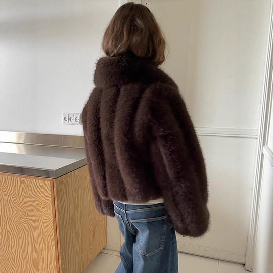 Damen Kunstfelljacke im modischen Cropped-Stil R&B