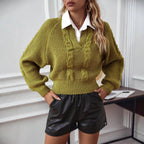 Damen Strickpullover mit stylischem Kragen R&B
