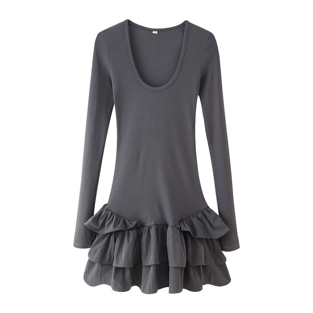 Damen Langarmkleid mit Rüschensaum R&B