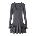Damen Langarmkleid mit Rüschensaum R&B