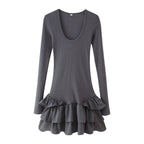 Damen Langarmkleid mit Rüschensaum R&B