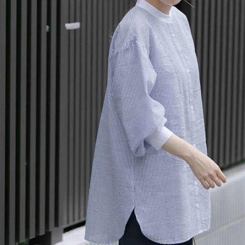 Damen gestreiftes oversized Button-Up Shirt R&B