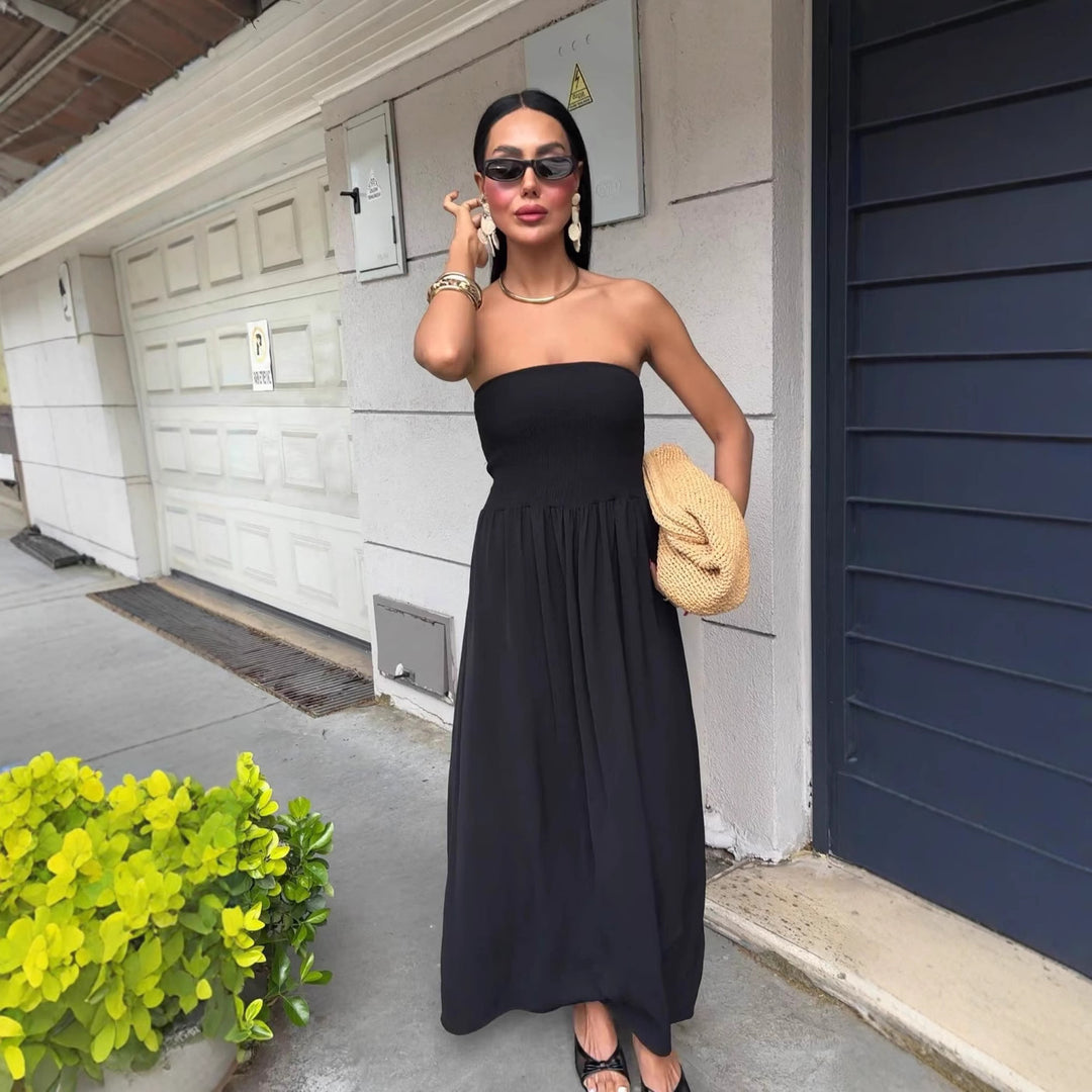 Damen Maxikleid mit elegantem Oberteil und fließendem Rock R&B