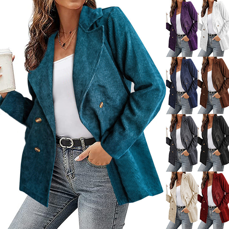 Damen Kunstleder-Blazerjacke mit doppelt gestepptem Kragen und modischem Schnitt R&B