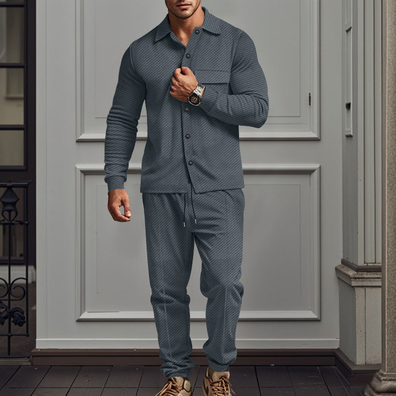 Herren nan urbanes Lounge-Zweiteiler mit Hemdjacke, Brusttasche und Kordel-Jogger aus strukturierter Baumwollmischung R&B