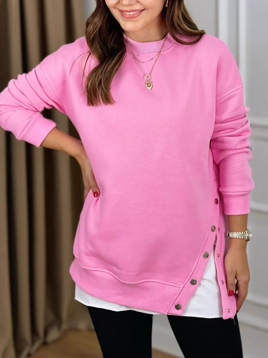 Damen Longpullover mit Modischen Druckknöpfen R&B