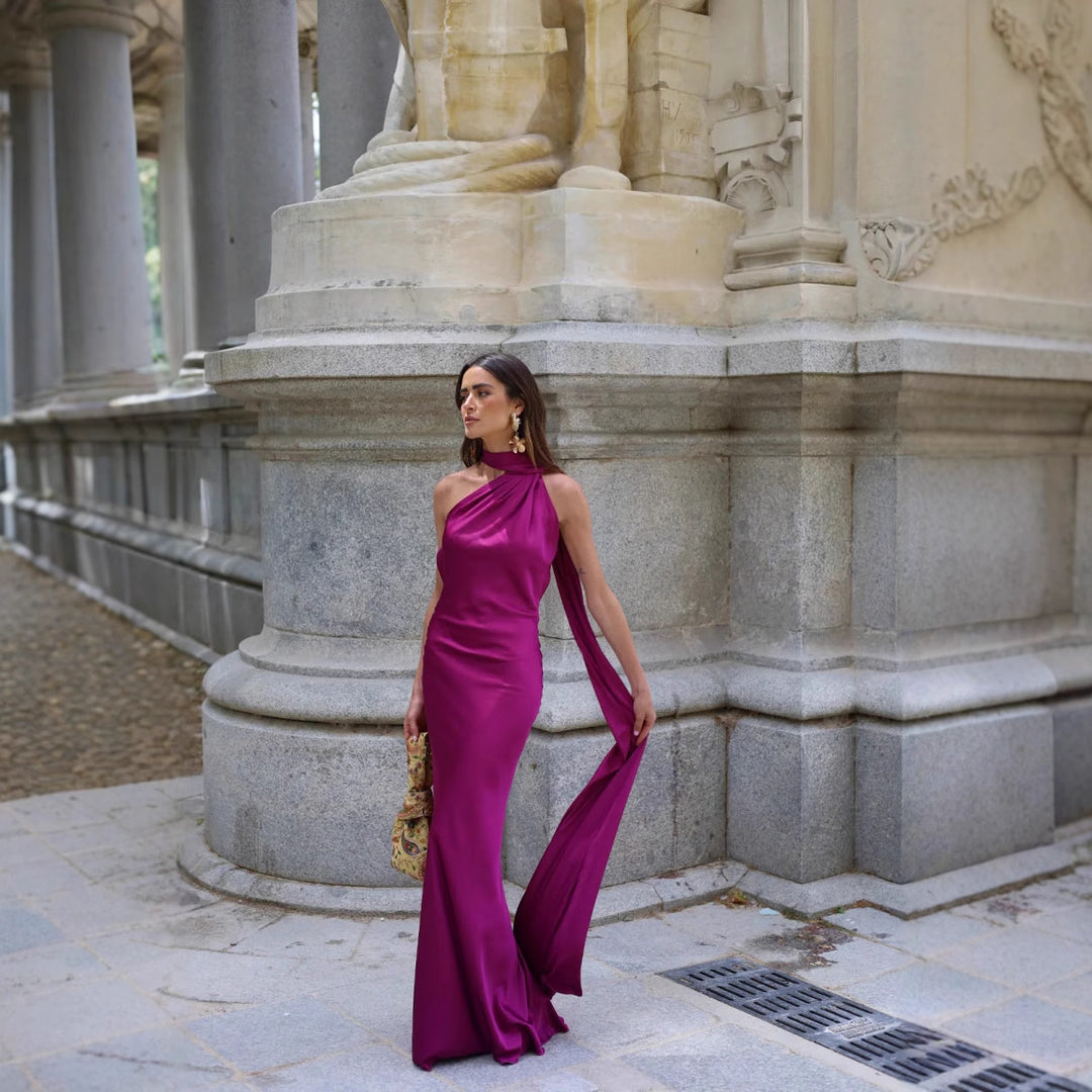 Damen Elegantes Maxikleid mit asymmetrischem Schnitt und schicker Raffung R&B