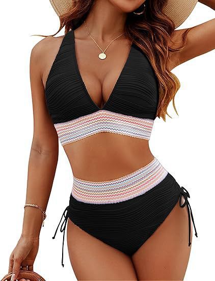 Damen Bikiniset mit hohem Bund und verstellbaren Rüschen R&B