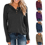 Damen modisches Langarm-Henley-Shirt mit Knopfleiste R&B