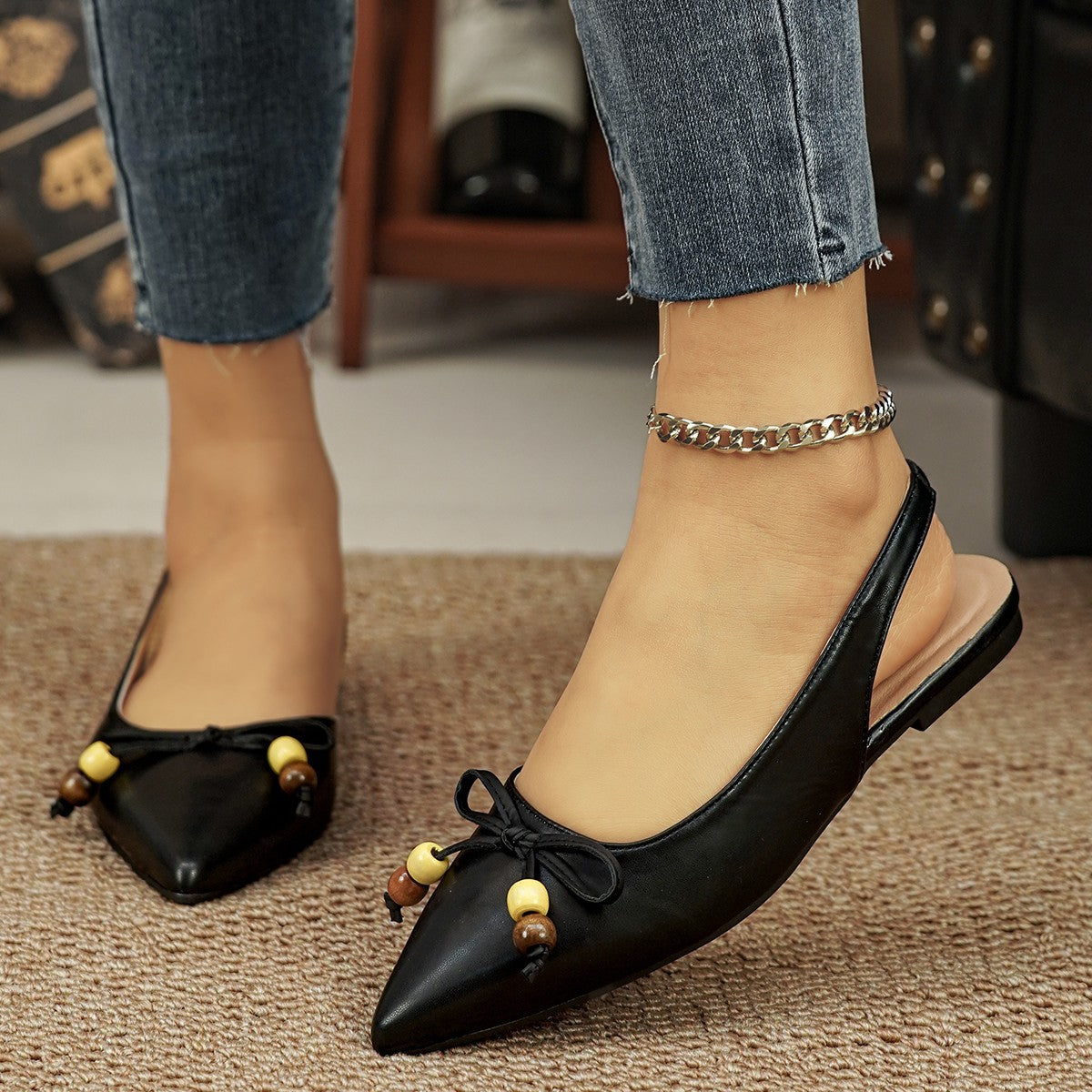 Damen Slingback-Ballerinas mit eleganter Schleifenapplikation und attraktivem Schmuckdetail R&B