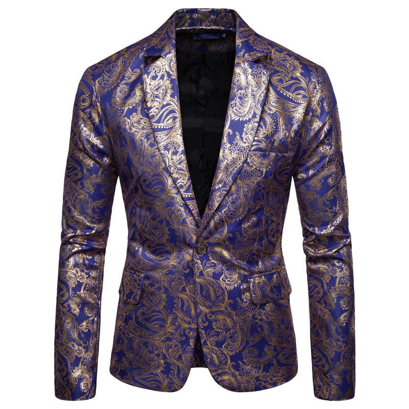 Herren exklusiver Paillettenblazer mit goldenen Verzierungen und modernem Schnitt R&B