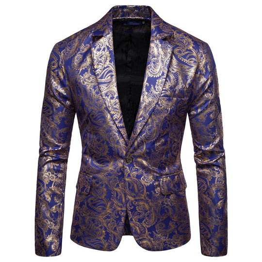 Herren exklusiver Paillettenblazer mit goldenen Verzierungen und modernem Schnitt R&B