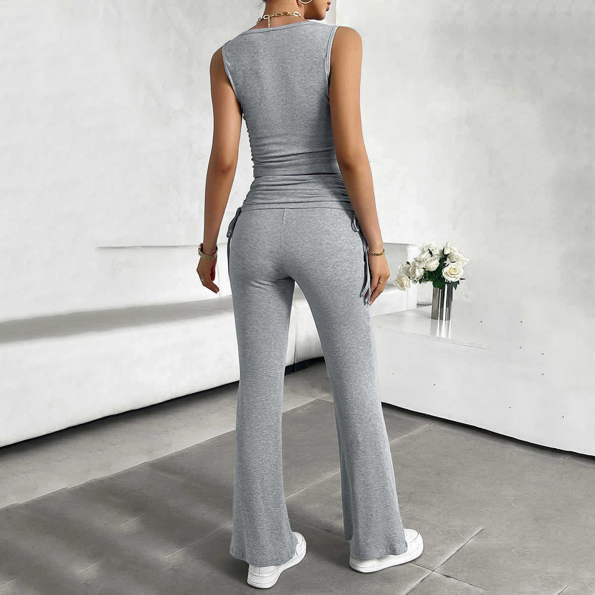 Damen funktionale Kombination aus ärmellosem Top und fließenden Hose R&B