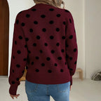 Damen Grobstrickpullover mit gepunktetem Muster und lässigem Schnitt R&B