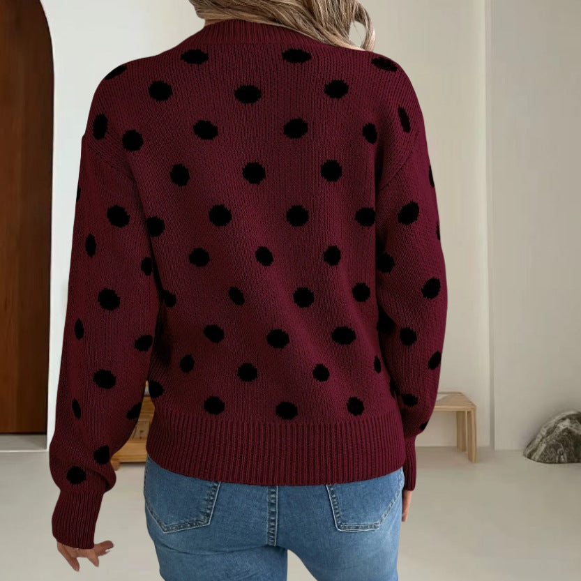Damen Grobstrickpullover mit gepunktetem Muster und lässigem Schnitt R&B