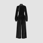 Damen eleganter Samt-Jumpsuit mit schickem Kragen und weitem Bein R&B