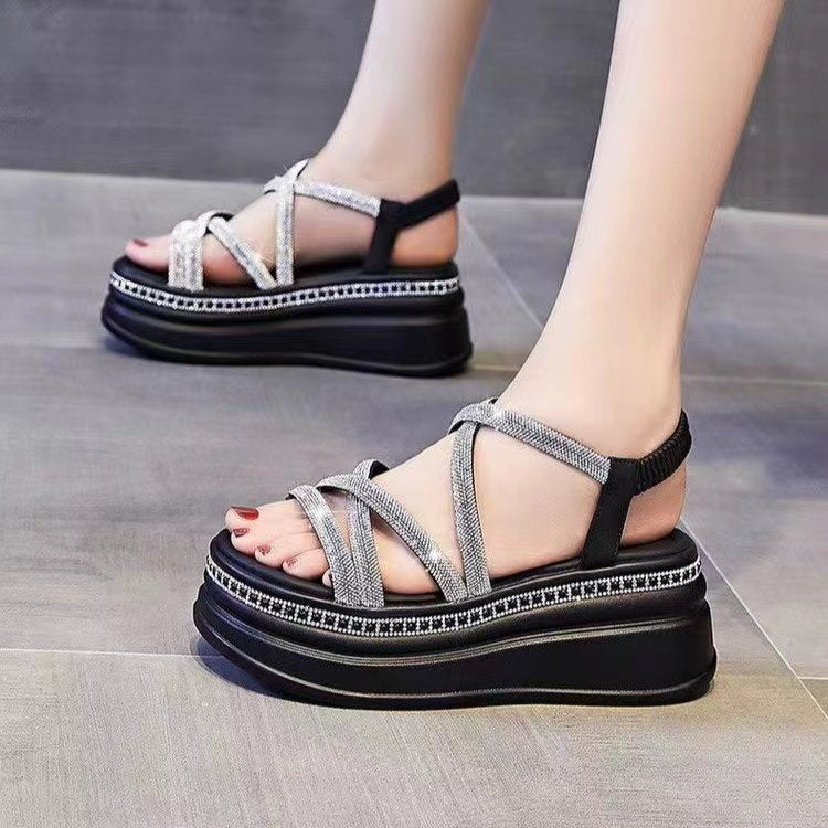 Damen Glamouröse Plateau-Sandalen mit verzierter Riemchenführung