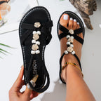 Damen Perlenschmuck Sandalen mit dekorativen Blumenapplikationen R&B