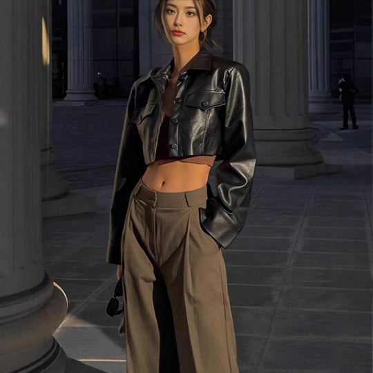 Damen Modische Cropped jacke mit Brusttaschen R&B