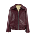Damen Kunstlederjacke mit weitem Schnitt und feinem Kragen R&B