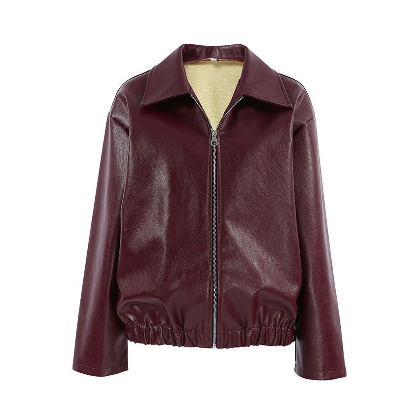 Damen Kunstlederjacke mit weitem Schnitt und feinem Kragen R&B
