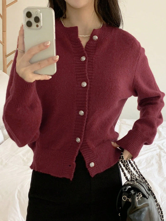 Damen Modischer Strickcardigan mit Knopfleiste und feiner Rippstruktur R&B