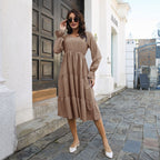 Damen Midi-Kleid mit voluminösen Rüschendetails und tailliertem Schnitt R&B
