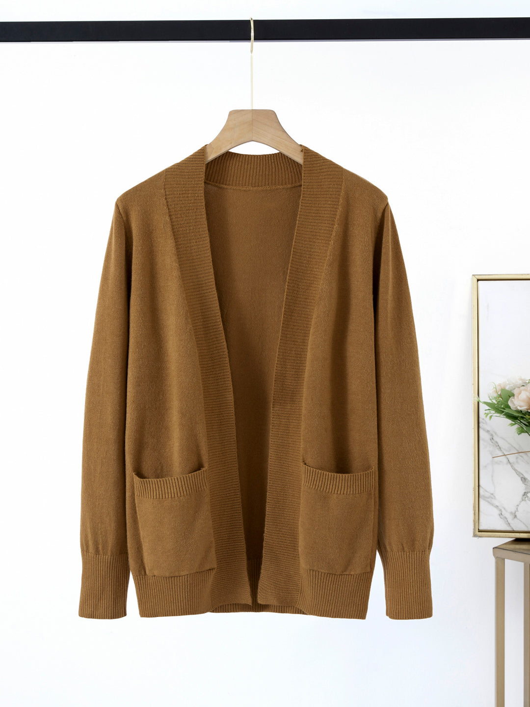 Damen gemütlicher Strickcardigan mit praktischen Taschen und offenem Schnitt R&B