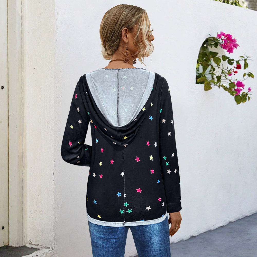 Damen Kapuzensweater mit farbenfrohem Sternemuster R&B