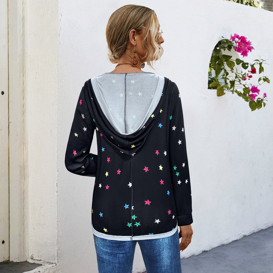 Damen Kapuzensweater mit farbenfrohem Sternemuster R&B
