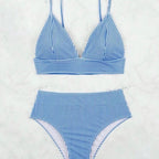 Damen Hochgeschnittener Bikini mit elegantem Streifenmuster R&B