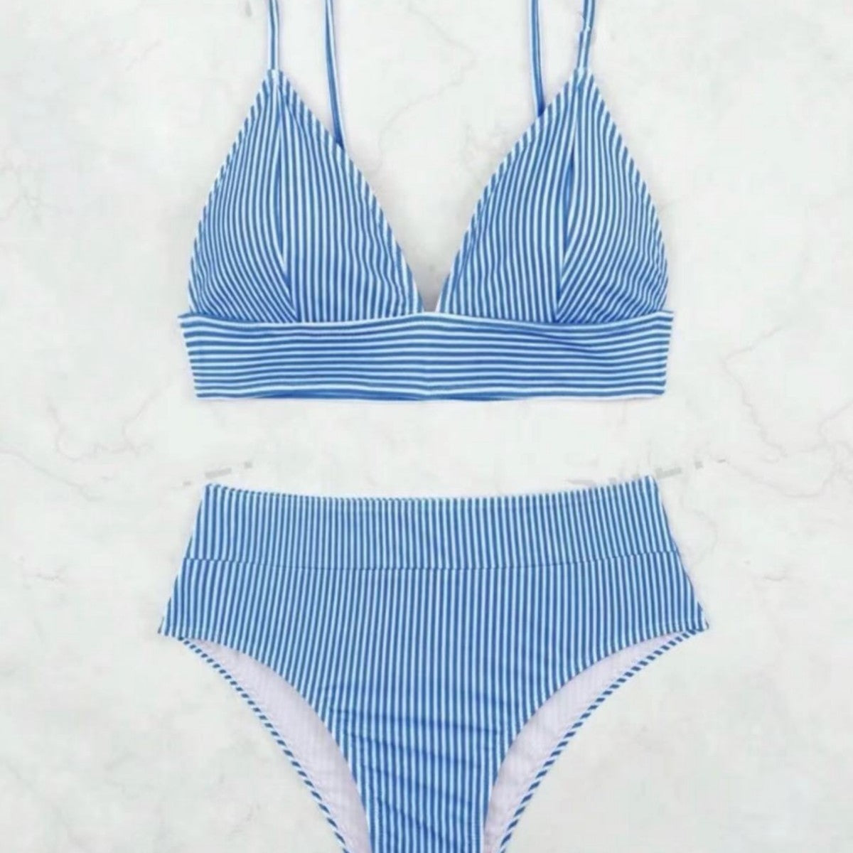 Damen Hochgeschnittener Bikini mit elegantem Streifenmuster R&B