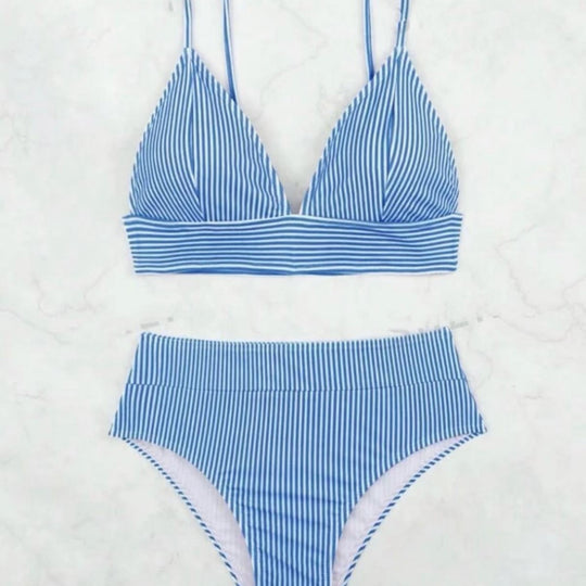 Damen Hochgeschnittener Bikini mit elegantem Streifenmuster R&B