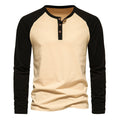Herren Langarm-Henley-Shirt mit kontrastierenden Ärmel und modischem Knopfdesign