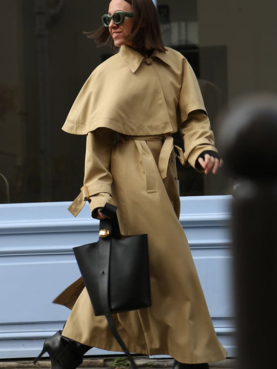Damen trendiger Trenchcoat mit weit oversize Schnitt und abnehmbarer Kapuze R&B