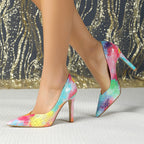 Damen High Heels mit schimmerndem Schlangenleder-Design und elegantem spitzem Zehenbereich R&B