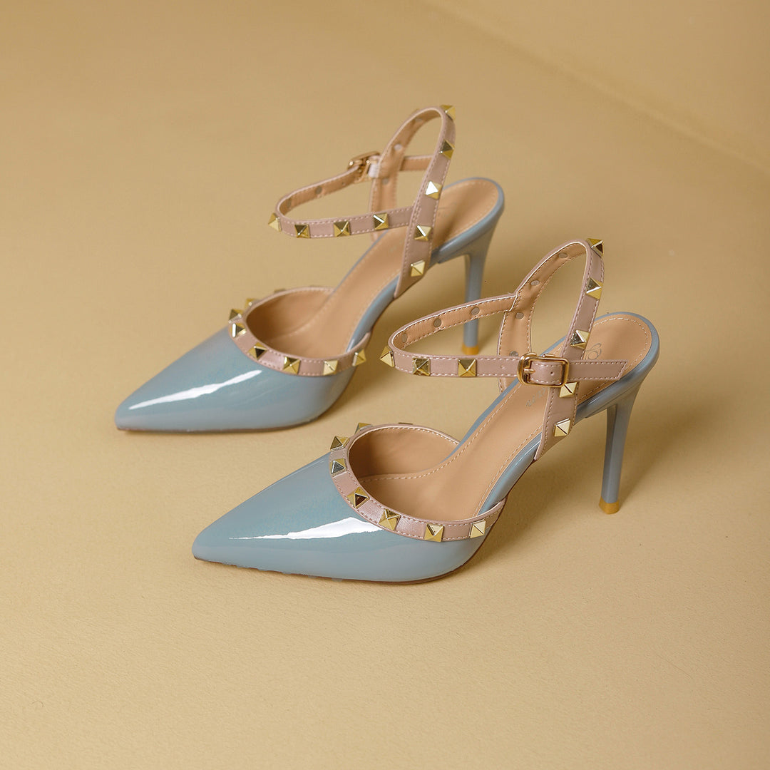 Damen elegante Slingback-Pumps mit modischer Riemen- und Nietenapplikation R&B