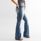Damen Bootcut Jeans im lässigen Vintage-Stil mit hohem Bund und moderner Waschung R&B