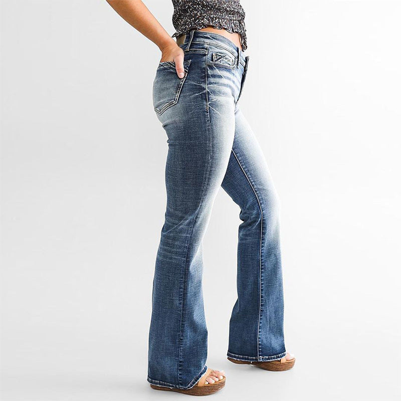 Damen Bootcut Jeans im lässigen Vintage-Stil mit hohem Bund und moderner Waschung R&B