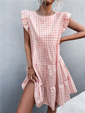 Damen Viskosekleid mit Rüschendetails und kariertem Design R&B