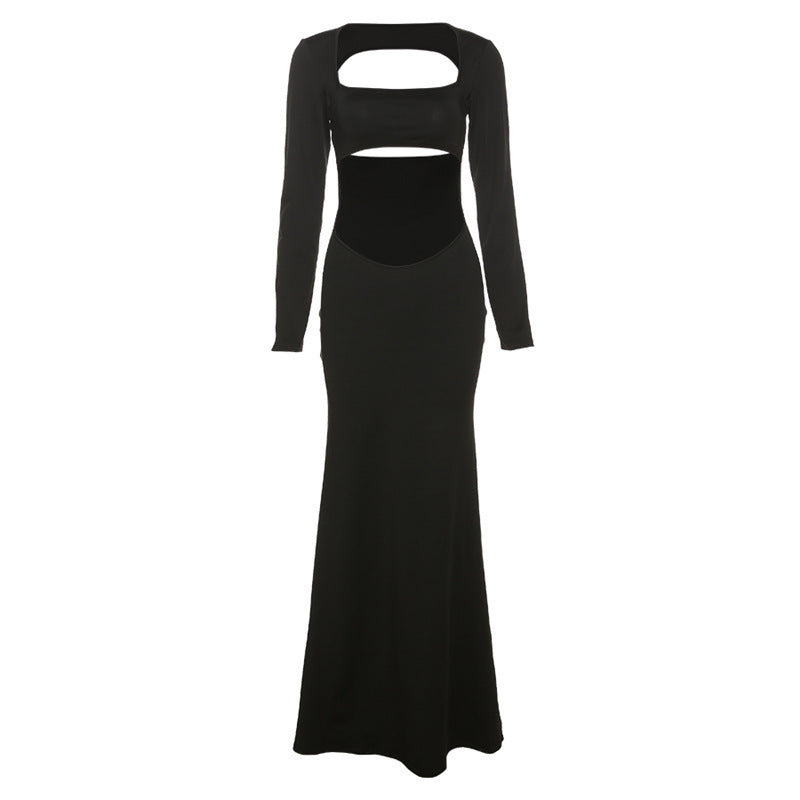 Damen Cut-Out Maxikleid mit langen Ärmeln und figurbetontem Schnitt R&B