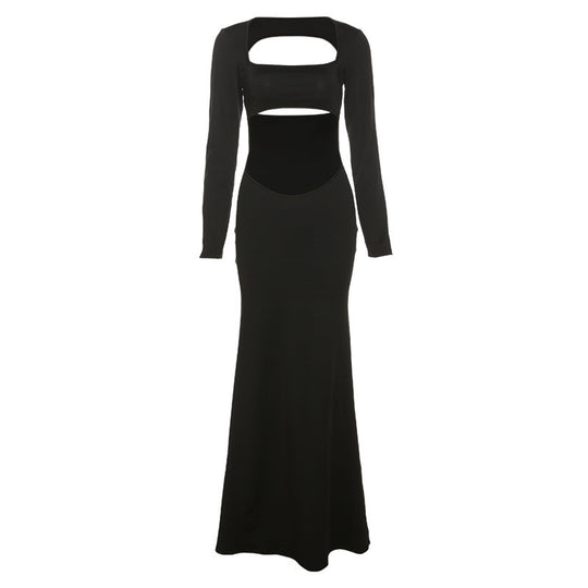 Damen Cut-Out Maxikleid mit langen Ärmeln und figurbetontem Schnitt R&B
