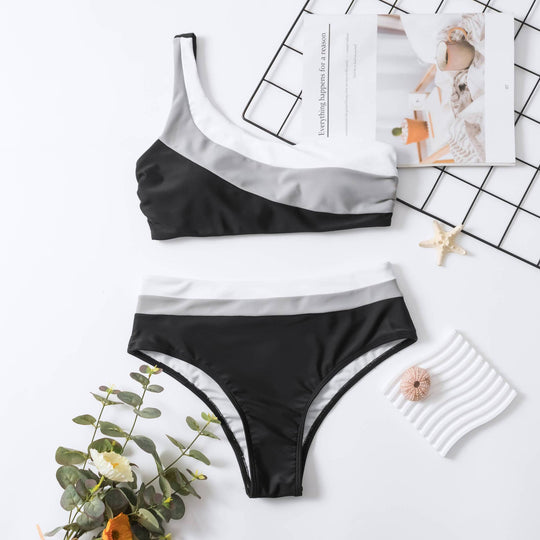 Damen Crop-Bikini mit asymmetrischem Design und hohem Bund R&B