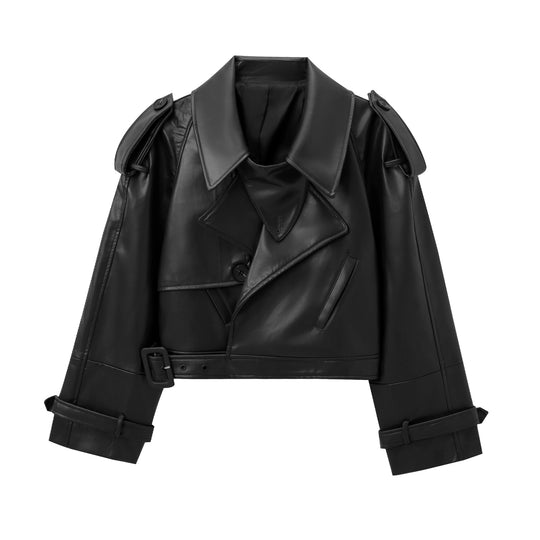 Damen cropped jacke im eleganten Design mit breitem Revers und praktischen Taschen R&B